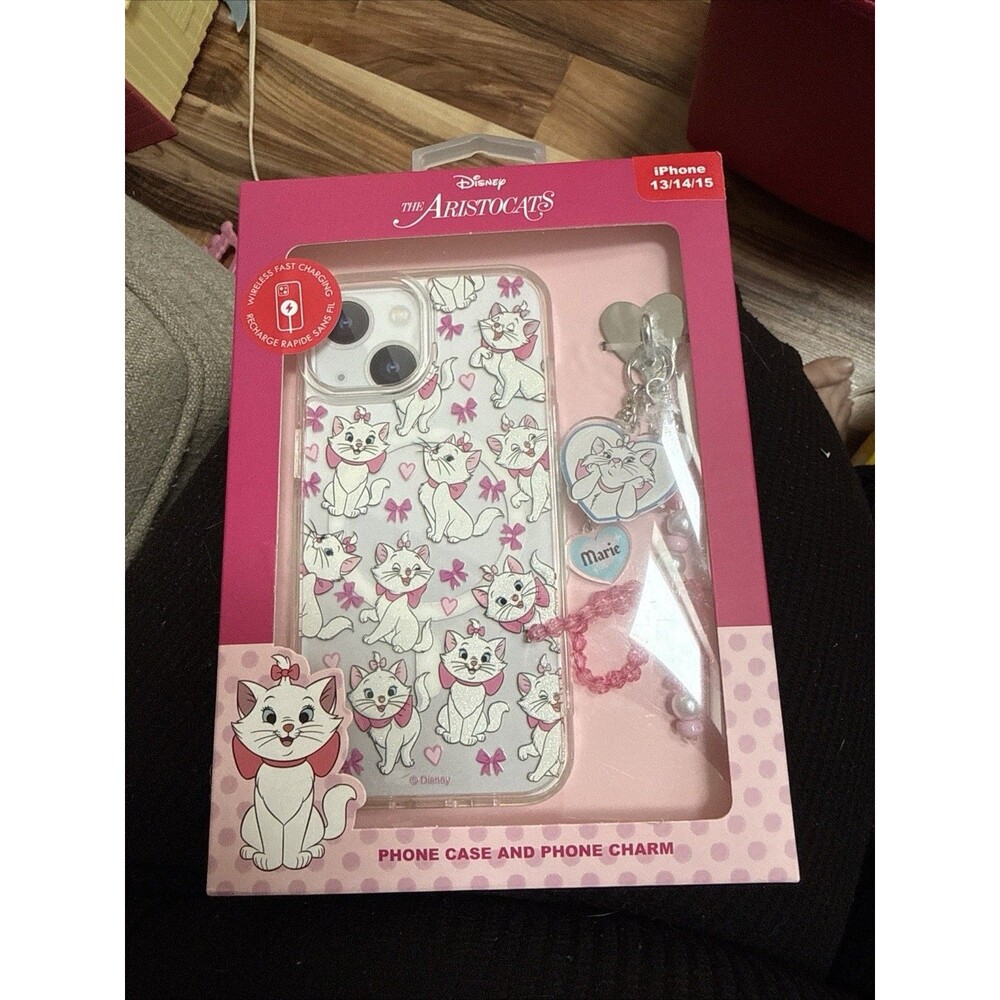 Disney Aristocats MARIE iPhone 13 / 14 / 15 Phone Case & Charm Glitter Cat NEW